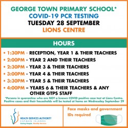 PCR testing schedule for George Town Primary School households & contacts